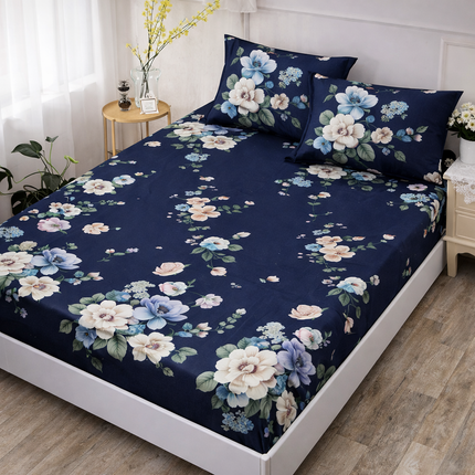 Husă de pat cu elastic din Bumbac Finet + 2 Fețe de Pernă, 160x200, Cod: DRM65