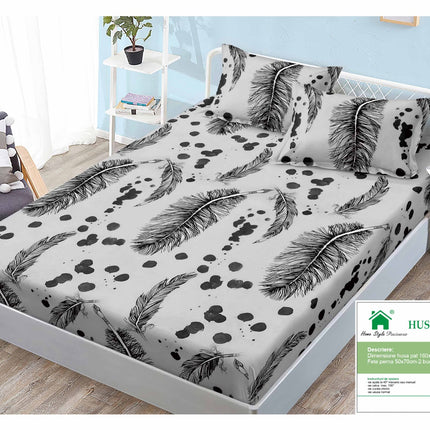 Husă de pat cu elastic din Bumbac Finet + 2 Fețe de Pernă, 160x200, Cod: DRM135