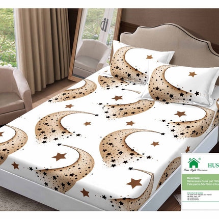Husă de pat cu elastic din Bumbac Finet + 2 Fețe de Pernă, 160x200, Cod: DRM146
