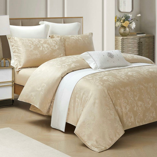 Set lenjerie de Lux jacquard, 4 piese, pat 2 persoane, cearșaf cu elastic Cod: JQC8