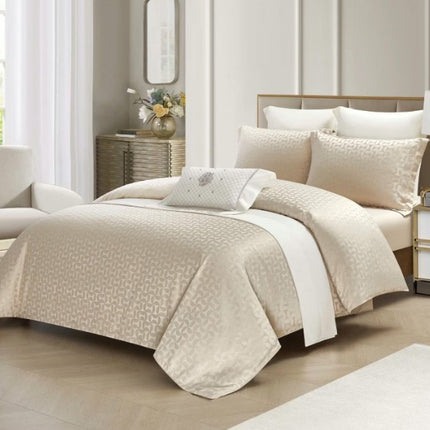 Set lenjerie de Lux jacquard, 4 piese, pat 2 persoane, cearșaf cu elastic Cod: JQC4
