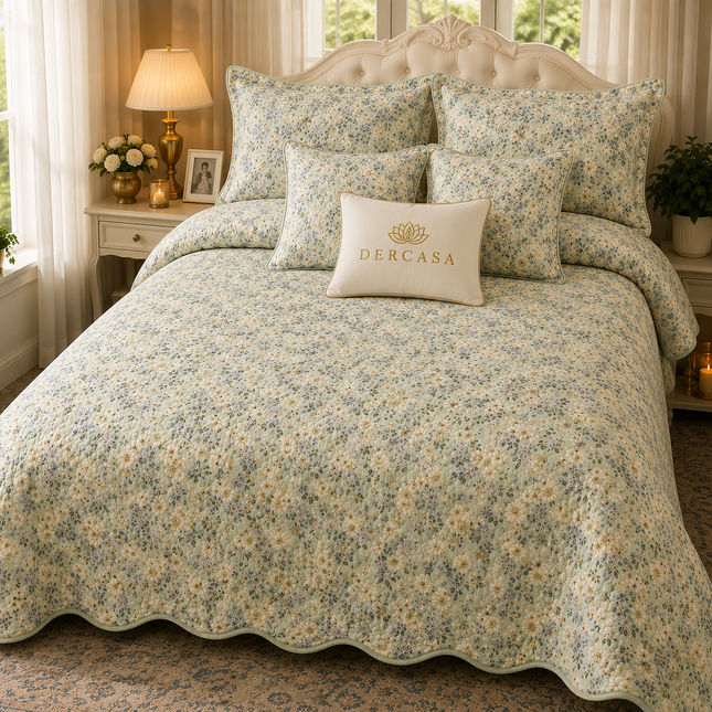Cuvertură de pat matlasată din bumbac, 5 piese – Eleganță și confort, Cod: CVT5