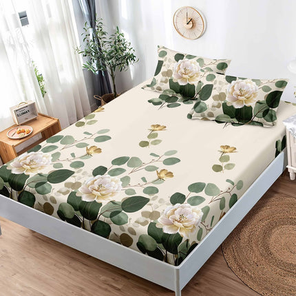 Husă de pat cu elastic din Bumbac Finet + 2 Fețe de Pernă, 180x200, Cod: DRS815