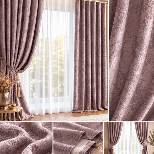 Draperii Sena – Set 2 bucăți, Jacquard Elegant, Roz Pudră, cu rejansă, Cod: SNA6