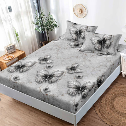 Husă de pat cu elastic din Bumbac Finet + 2 Fețe de Pernă, 180x200, Cod: DRS814