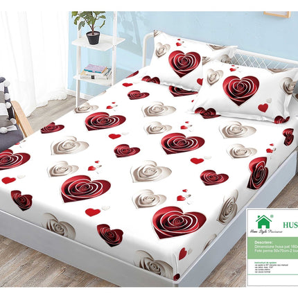 Husă de pat cu elastic din Bumbac Finet + 2 Fețe de Pernă, 160x200, Cod: DRM44