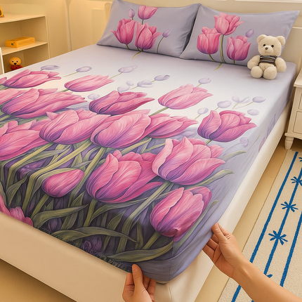 Husa de pat cu elastic din Bumbac Finet + 2 Fete de Perna, Pat 2 Persoane -Cod: DRP232