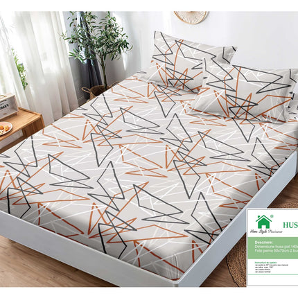 Husă de pat cu elastic din Bumbac Finet + 2 Fețe de Pernă, 140x200, Cod: DRM19