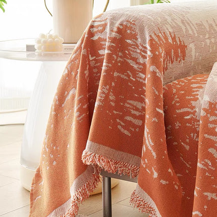 Cuvertură Chenille Premium – Teracotă cu Crem, Model Botanic Abstract | 180 × 260 cm, Cod: PRMV29