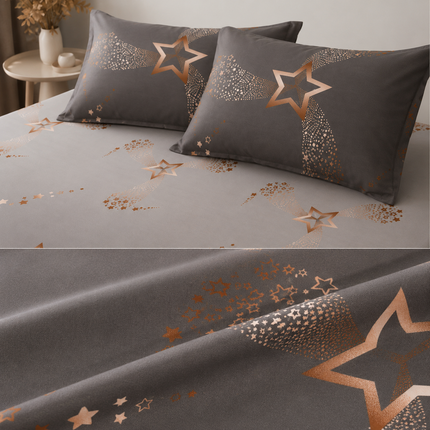 Husă de pat cu elastic din Bumbac Finet + 2 Fețe de Pernă, 140x200, Cod: DRM415