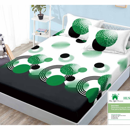 Husă de pat cu elastic din Bumbac Finet + 2 Fețe de Pernă, 140x200, Cod: DRM414