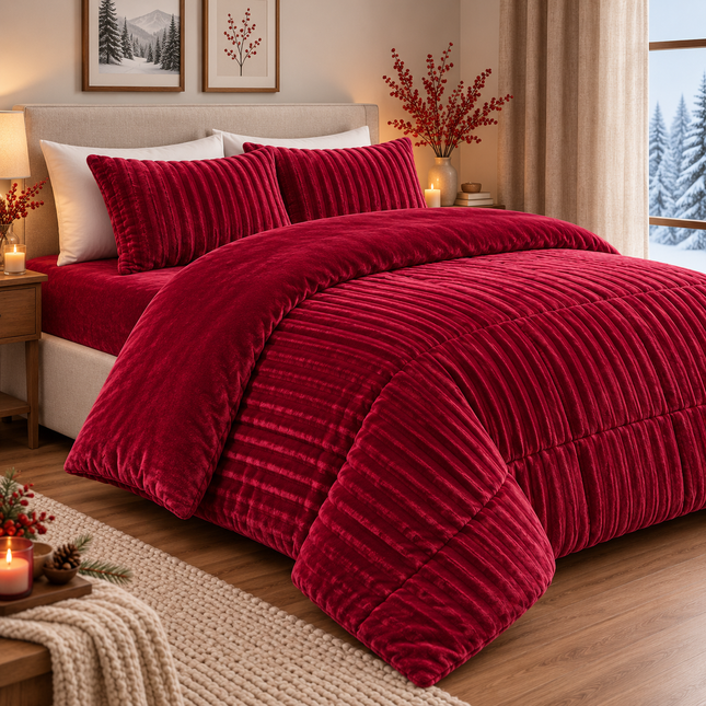 Set de Pat Premium 4 Piese Luxury Touch – tip Blăniță de Iepure & Catifea Moale, Pilotă 200×230 cm, Cearșaf cu Elastic + 2 Fețe de Pernă, Cod: EXW6