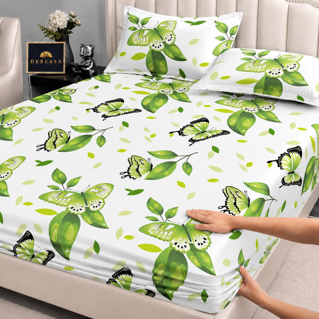 Husă de pat cu elastic din Bumbac Finet + 2 Fețe de Pernă, 180x200, Cod: DRW2