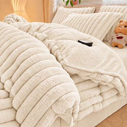 Lenjerie de Pat Plush Velvet Premium, 4 Piese, husă cu Elastic, Cod: PVL4