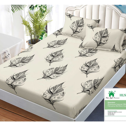 Husă de pat cu elastic din Bumbac Finet + 2 Fețe de Pernă, 160x200, Cod: DRM55