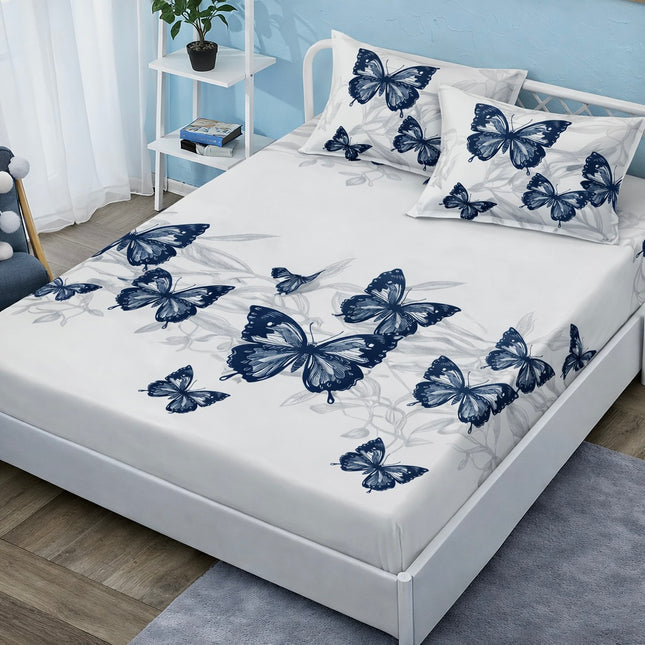 Husă de pat cu elastic din Bumbac Finet + 2 Fețe de Pernă, 140x200, Cod: DRM14