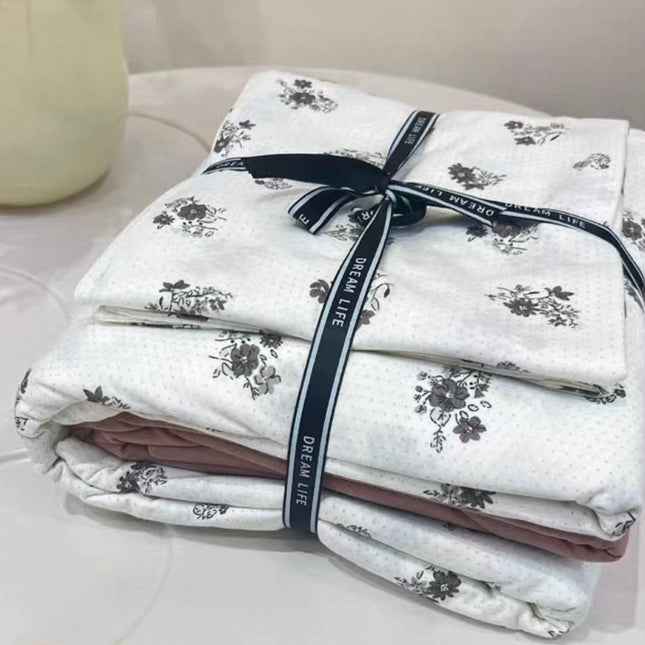 Lenjerie elastică premium din bumbac tricot – Design botanic, 4 piese, Cod: CTN09
