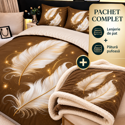 Pachet Promoțional: Lenjerie Premium 5D + Pătură Cocolino Sherpa 200×230 cm, Cod: PMS3