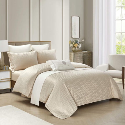 Set lenjerie de Lux jacquard, 4 piese, pat 2 persoane, cearșaf cu elastic Cod: JQC4