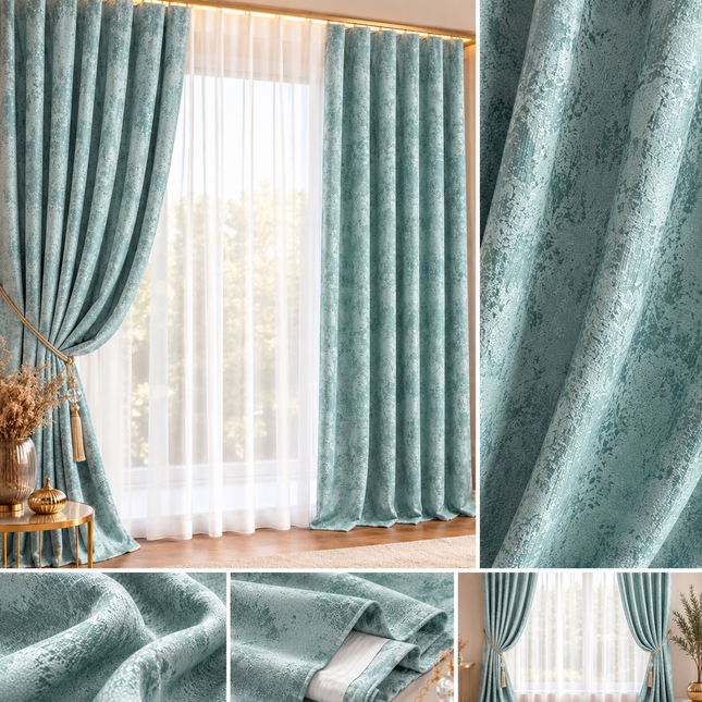 Draperii Sena – Set 2 bucăți, Jacquard Elegant, Bleu Mentă, cu rejansă, Cod: SNA11