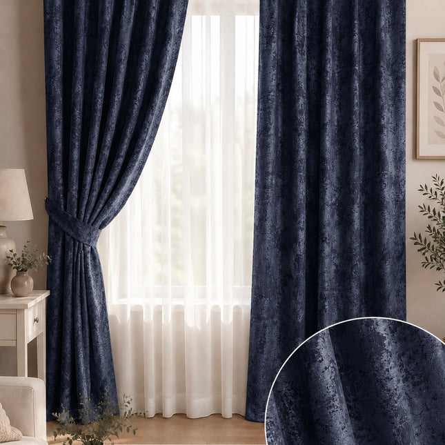 Draperii Sena – Set 2 bucăți, Jacquard Elegant, Bleumarin, cu rejansă, Cod: SNA4