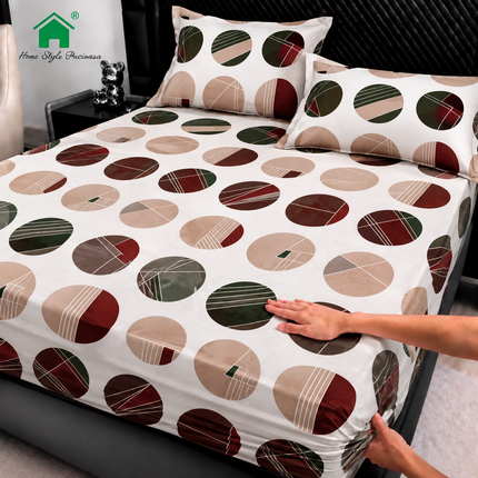 Husă de pat cu elastic din Bumbac Finet + 2 Fețe de Pernă, 180x200, Cod: DRM162