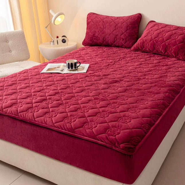 Husă / Topper saltea cu elastic, roşu grena, 180x200 cm, Cod: TPY804