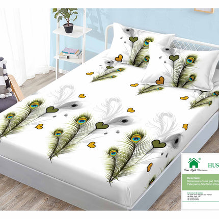 Husă de pat cu elastic din Bumbac Finet + 2 Fețe de Pernă, 140x200, Cod: DRM409