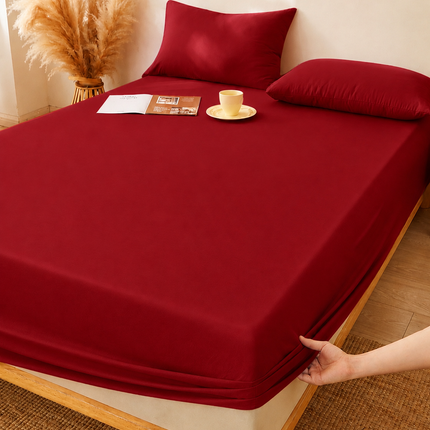 Husă de pat cu elastic din Bumbac Finet + 2 Fețe de Pernă, 180x200, Cod: DRS204