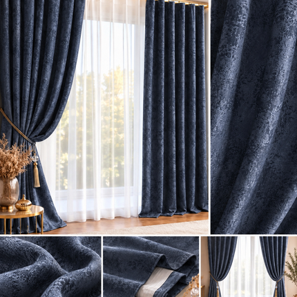 Draperii Sena – Set 2 bucăți, Jacquard Elegant, Bleumarin, cu rejansă, Cod: SNA4
