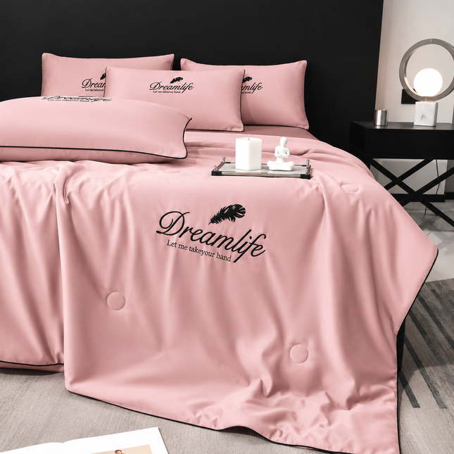 Set Luxury + pilotă ușoară inclusă, 4 piese, pat dublu, roz pudrat, Cod: FMY26
