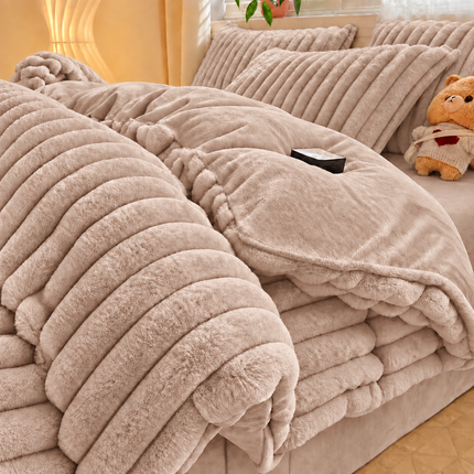 Lenjerie de Pat Plush Velvet Premium, 4 Piese, husă cu Elastic, Cod: PVL3