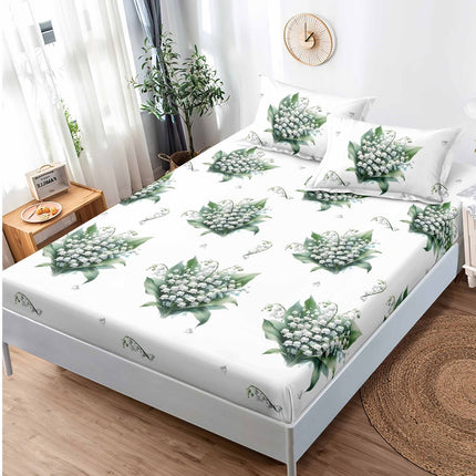 Husă de pat cu elastic din Bumbac Finet + 2 Fețe de Pernă, 180x200, Cod: DRS812