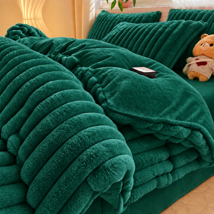 Lenjerie de Pat Plush Velvet Premium, 4 Piese, husă cu Elastic, Cod: PVL7
