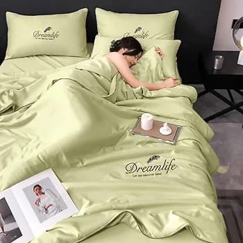 Set Luxury + pilotă ușoară inclusă din Mătase, 4 piese, pat dublu, kaki, Cod: FMY2