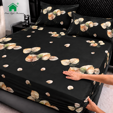 Husă de pat cu elastic din Bumbac Finet + 2 Fețe de Pernă, 180x200, Cod: DRM168
