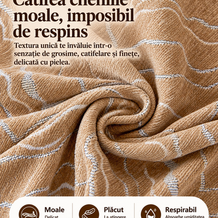 Cuvertură Chenille Premium – Bej Cappuccino cu Model Abstract, Stil Vintage | 180 × 260 cm, Cod: PRMV26