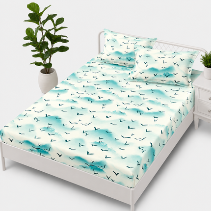 Husă de pat cu elastic din Bumbac Finet + 2 Fețe de Pernă, 160x200, Cod: DRS28