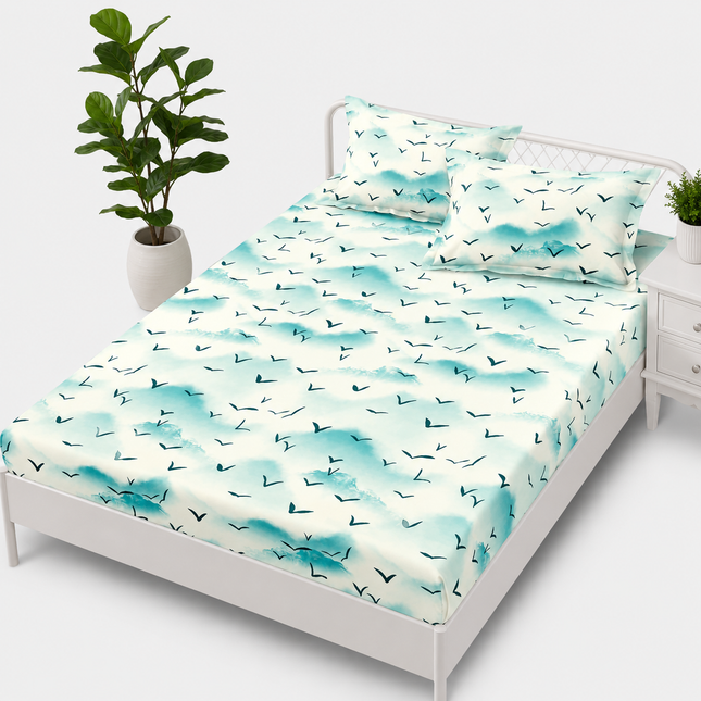 Husă de pat cu elastic din Bumbac Finet + 2 Fețe de Pernă, 160x200, Cod: DRS28