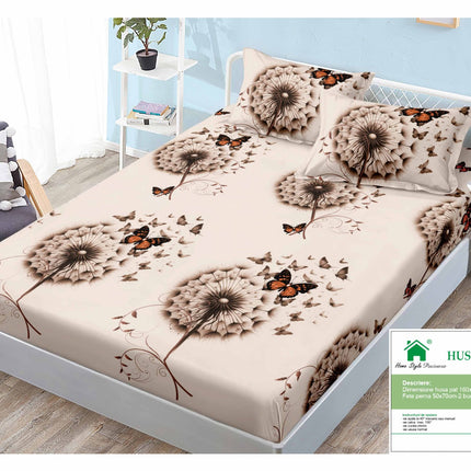 Husă de pat cu elastic din Bumbac Finet + 2 Fețe de Pernă, 160x200, Cod: DRM116