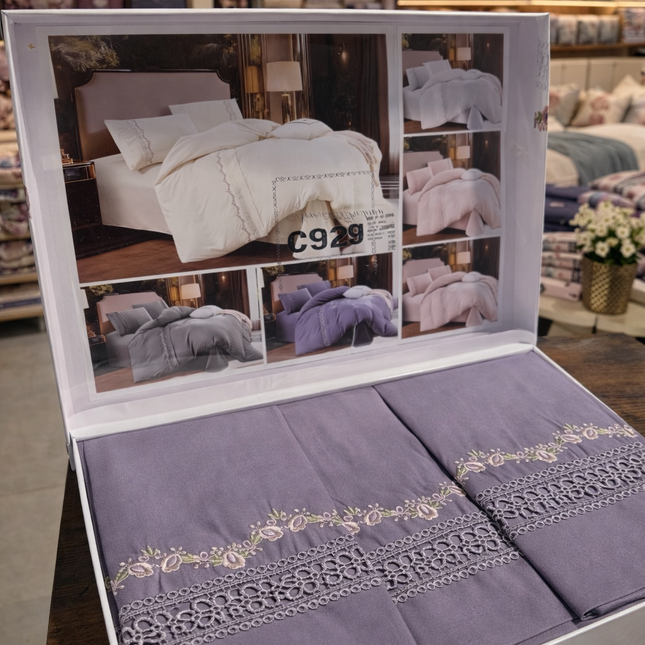 Set de Pat Luxury „Dantelă” și “Broderie”– P-H-004 Mov