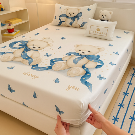 Husa de pat cu elastic din Bumbac Finet + 2 Fete de Perna, Pat 2 Persoane -Cod: DRP231