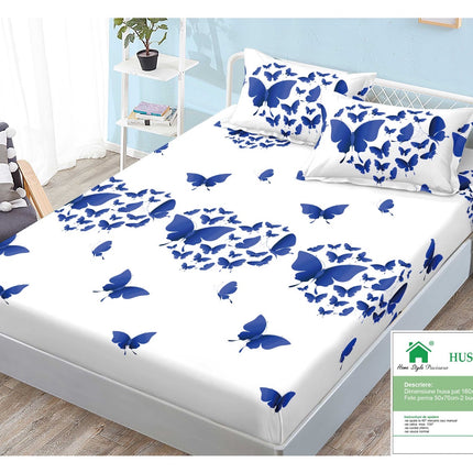 Husă de pat cu elastic din Bumbac Finet + 2 Fețe de Pernă, 160x200, Cod: DRM54