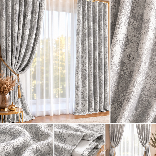 Draperii Sena – Set 2 bucăți, Jacquard Elegant, Gri Perlat, cu rejansă, Cod: SNA13