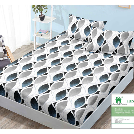 Husă de pat cu elastic din Bumbac Finet + 2 Fețe de Pernă, 180x200, Cod: DRM92