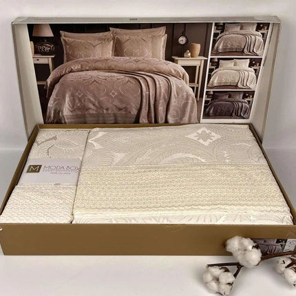 Cuvertură Pat Lux Moda Box – Jacquard Premium, Atike Ivory, 240x260 cm