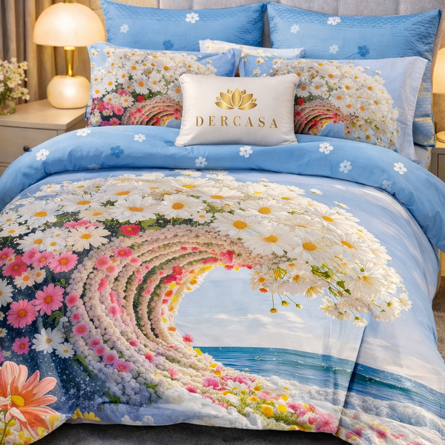 Lenjerie Premium cu efect panoramic 5D, cearșaf cu elastic, Cod: CDC-46