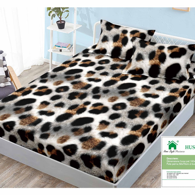 Husă de pat cu elastic din Bumbac Finet + 2 Fețe de Pernă, 160x200, Cod: DRM120