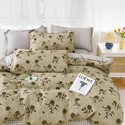Lenjerie de pat din bumbac fin 6 piese(cearșaf de pat cu elastic) Cod: FNS206
