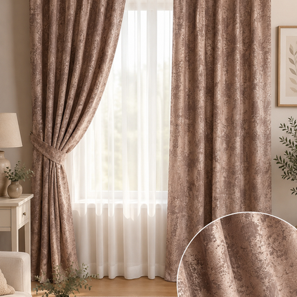 Draperii Sena – Set 2 bucăți, Jacquard Elegant, Cappuccino, cu rejansă, Cod: SNA14